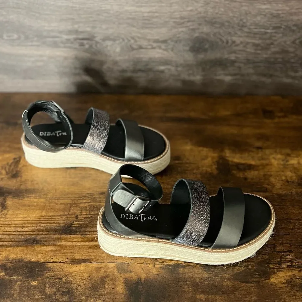Diba True Day Line Leather Espadrille Sandal, Gunmetal Black, Size 9.5. New!